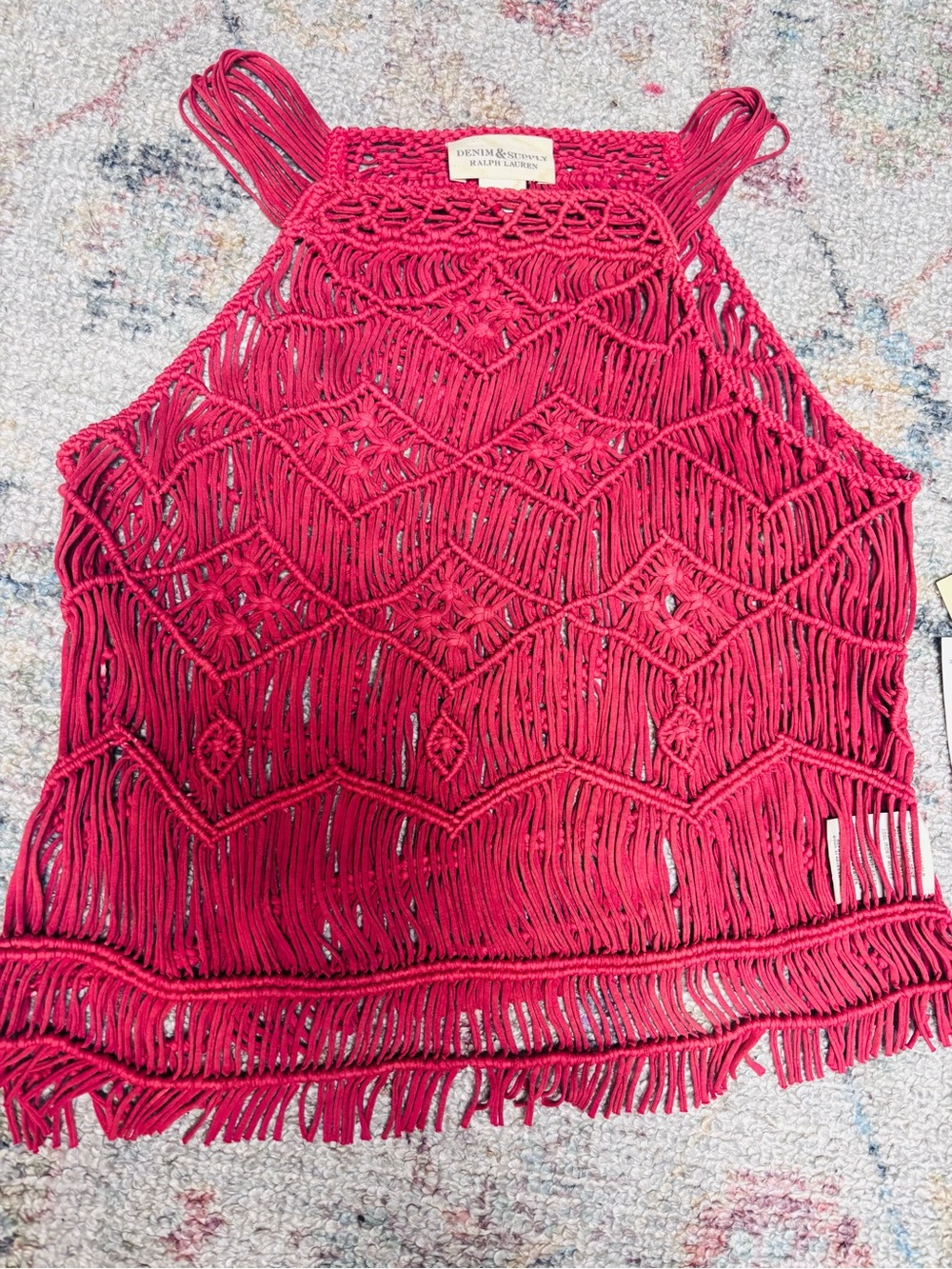 NWT Denim & Supply Ralph Lauren macrame fringe boho top . Brick red/ Burnt oran